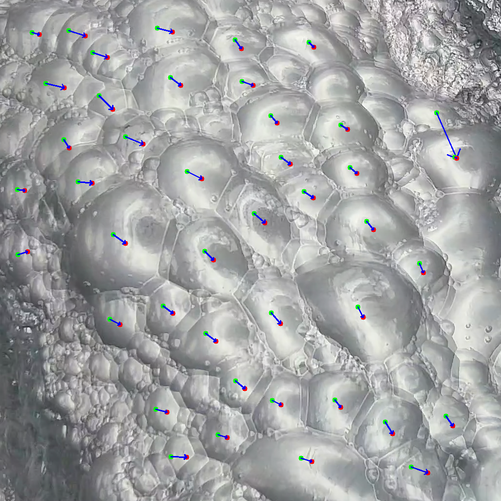 Froth displacement analysis showing bubble movement across the flotation surface